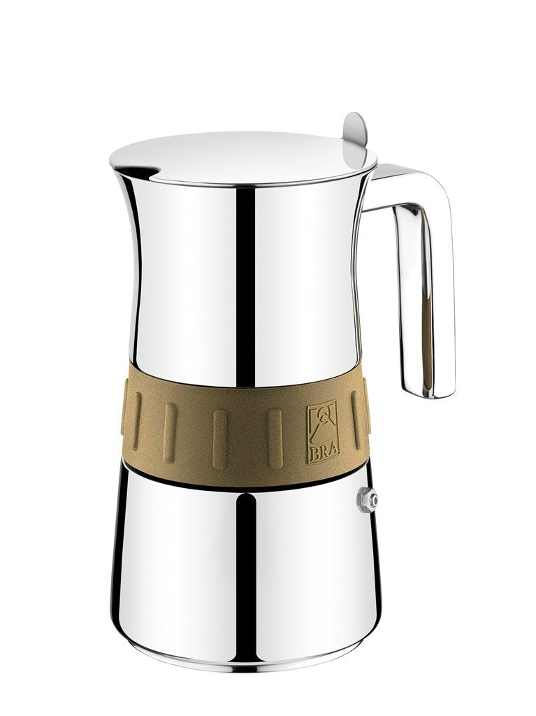 BRA Elegance Gold Espressokocher, Edelstahl 18/10 6 tazas, 6 tazas