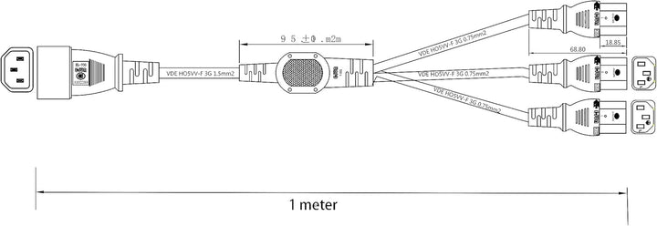 HangTon USV PDU Computer PC Stromverteilerkabel IEC320 C14 bis 3 x C13 10A 250V Verlängerungskabel (