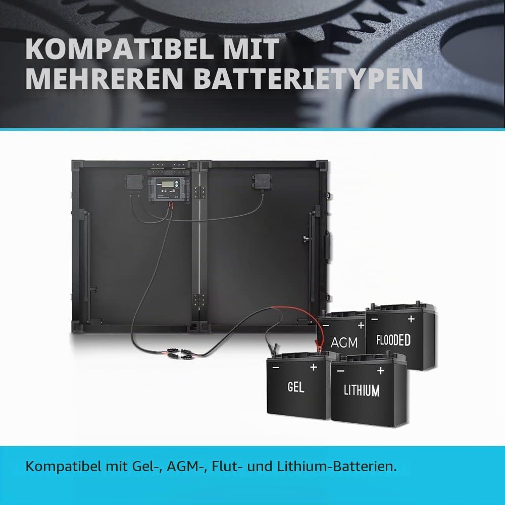 Renogy 100W 12V Mono Solarkoffer Wasserdicht 20A Solarregler LCD für Wohnmobil Camper Boot 100W Pane
