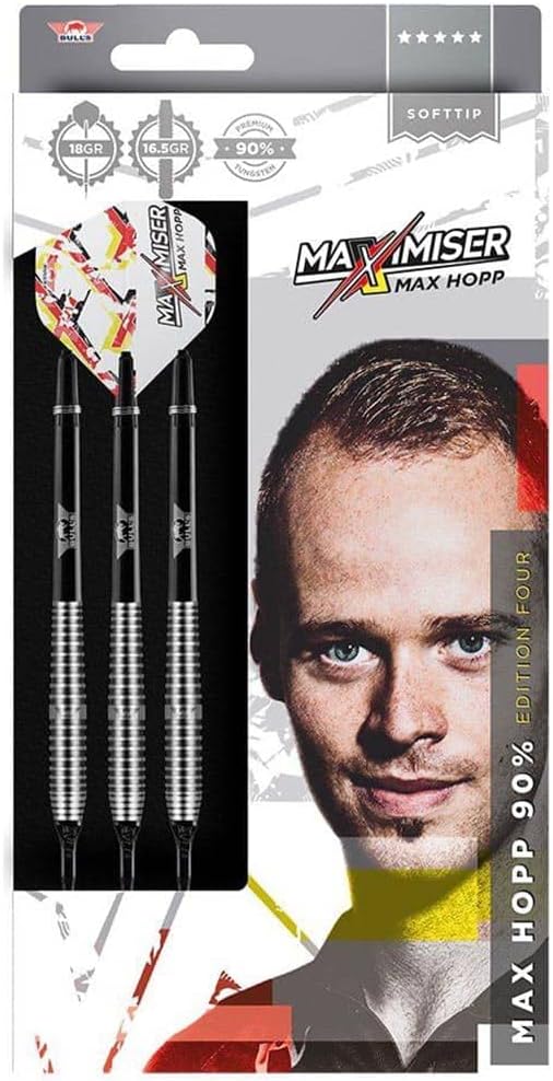 BULL'S Max HOPP Edition 4 90% Tungsten Steel Tip Darts - 22-23 - 24 g (18g Softspitze) Professional