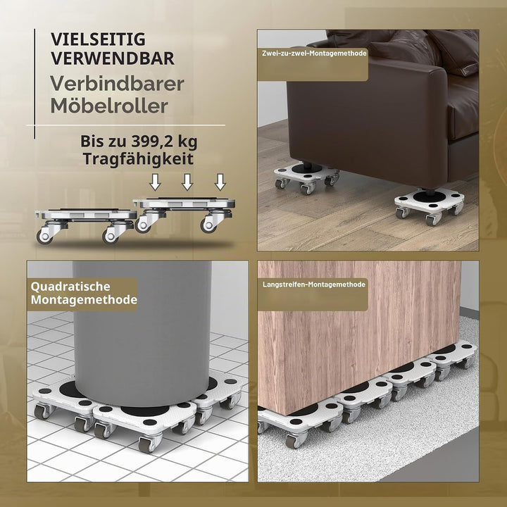 ONEON Möbeltransport Pro 4er-Set - Verbesserte Möbelroller mit massgeschneiderten TPE-Rädern - Mühel