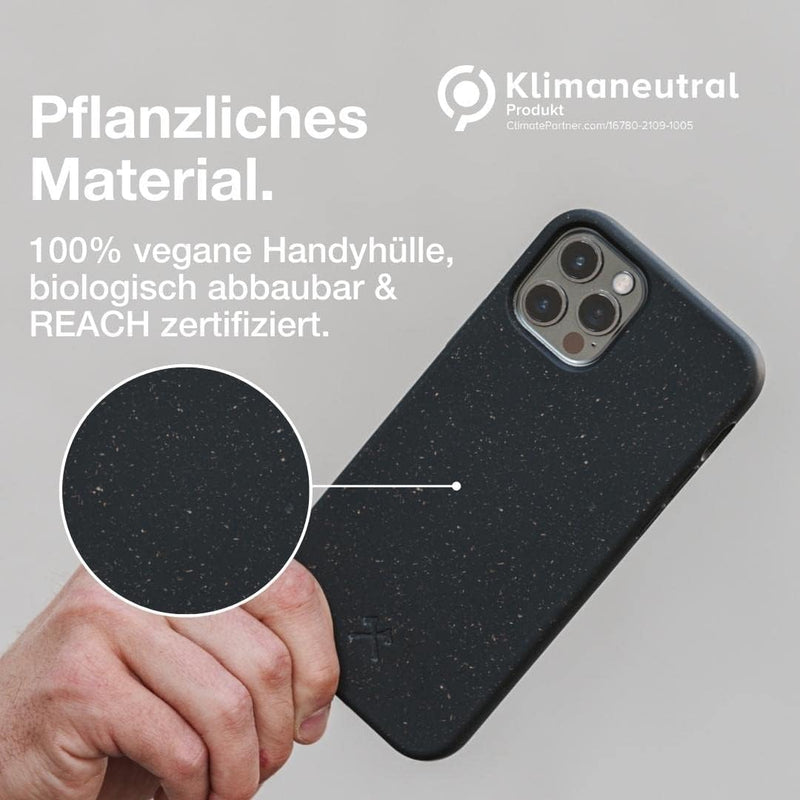 Woodcessories - Antibakterielle Bio Hülle kompatibel mit iPhone 12 Pro Max Hülle schwarz - Plastikfr