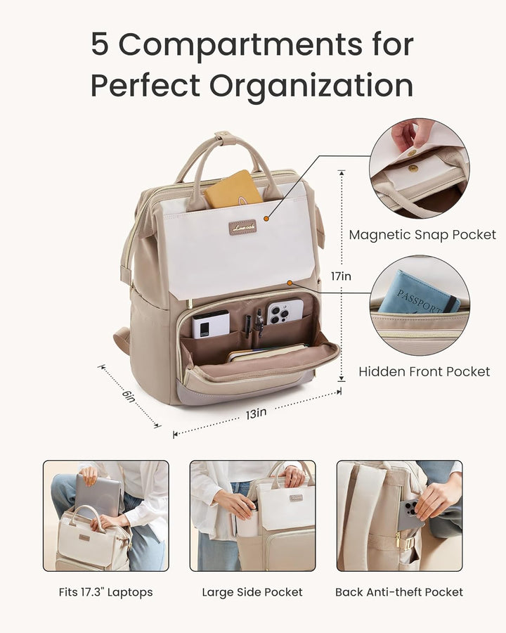 LOVEVOOK Rucksack Damen Gross, 17,3 Zoll Laptop Schulrucksack Teenager Wasserdicht Travel Backpack W
