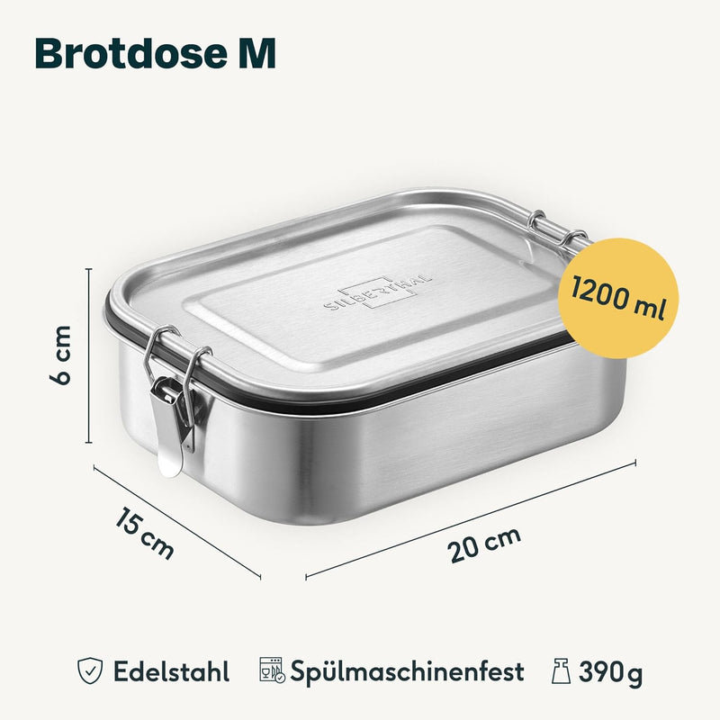 SILBERTHAL Brotdose Edelstahl mit Fächern 3er Set – Lunchbox Kinder & Erwachsene – Auslaufsicher & L