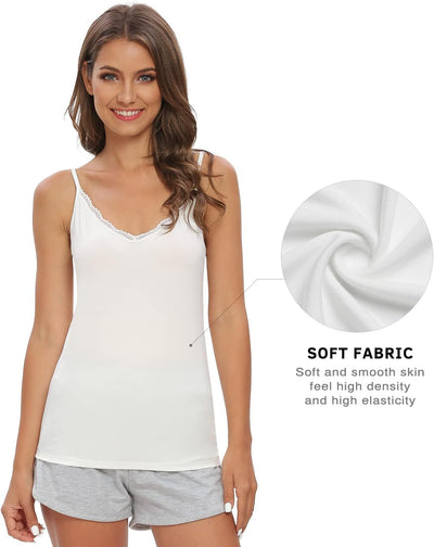 Ymmchy Damen Tanktop mit Spitzen Unterhemd Spaghettiträger Basic Top V-Ausschnitt Verstellbare Träge