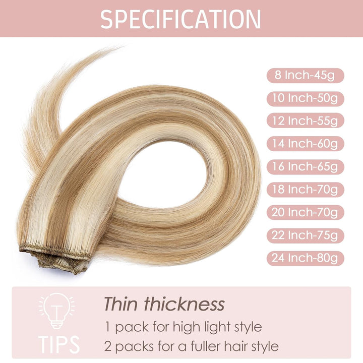 Silk-co Echthaar Clip In Extensions 8 Tressen 18 Clips 60g, Blonde Highlighted Hair Extensions, Remy