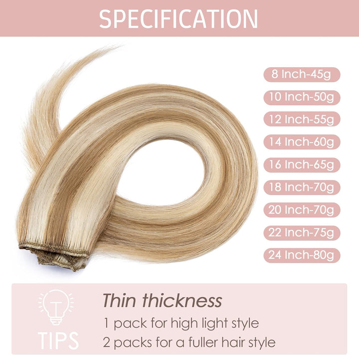 Silk-co Echthaar Clip In Extensions 8 Tressen 18 Clips 75g, Blonde Highlighted Hair Extensions, Remy