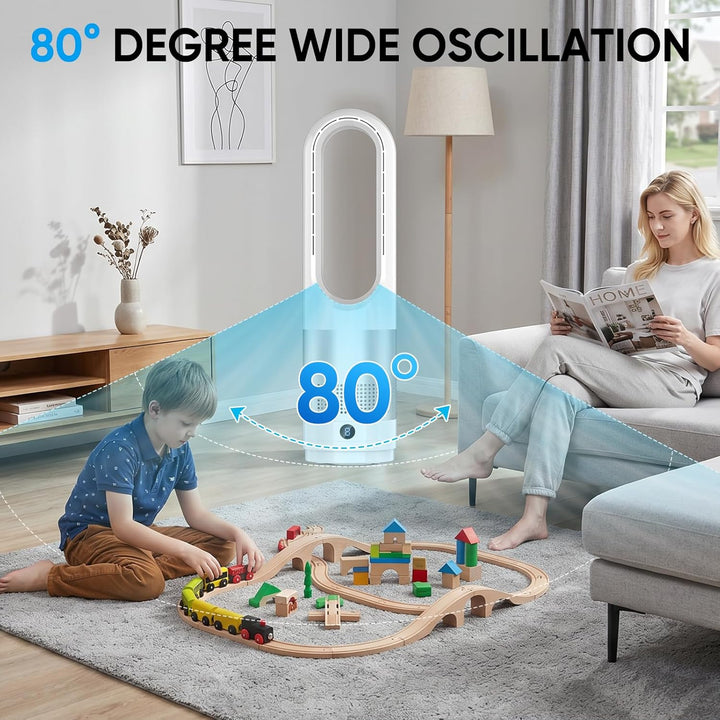 Rotorloser Ventilator 18-Zoll mit Luftreiniger, Turmventilator sehr Leise, 80° Oszillation, 8 Geschw