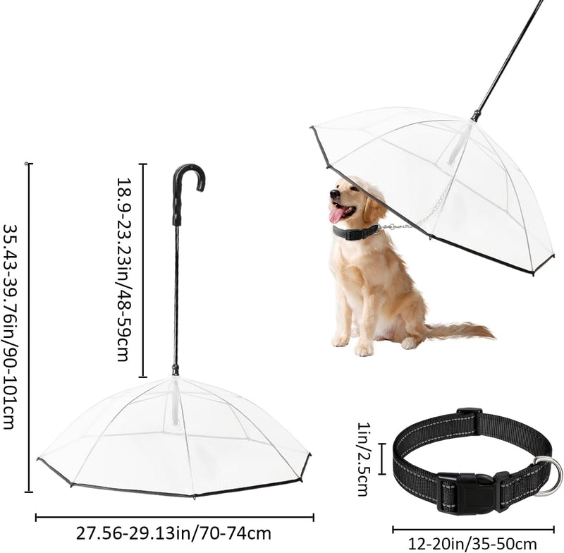 Hund Transparente Regenschirm Pet Umbrella Skalierbar Hundeschirm Welpen mit Leine und Kette für Spa