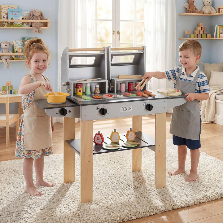 DREAMADE Kindergrill Spielzeug Holz, Kinderküche mit BBQ Grill