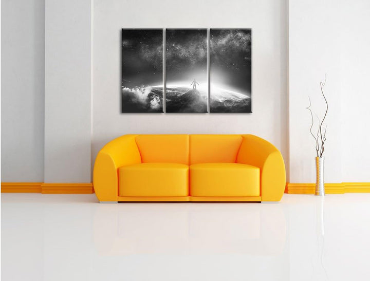 Pixxprint der Mann auf dem Berg als Leinwandbild | Grösse: 3 Teilig (120x80) | Wandbild| Kunstdruck