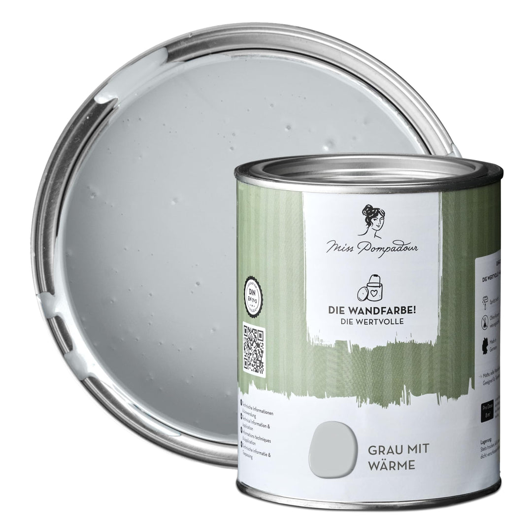 MissPompadour edelmatte Wandfarbe Grau mit Wärme 1L - sehr hohe Deckkraft - geruchsneutrale, spritzf