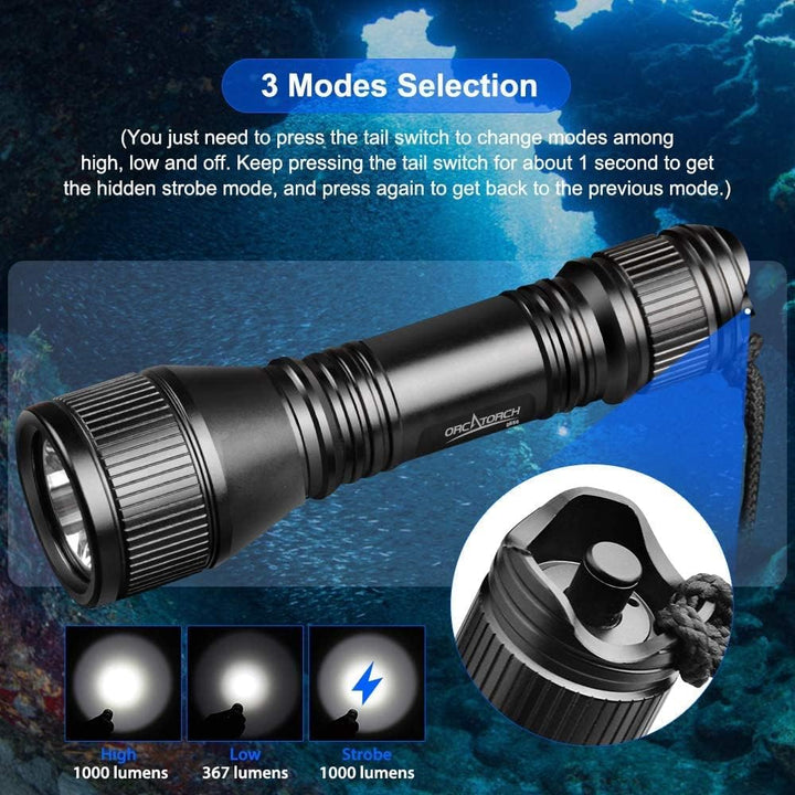 ORCATORCH D550 Tauchen Taschenlampe,Tauchlampe IP68 Wasserdicht,LED Unterwasser Lampe mit Magnetscha