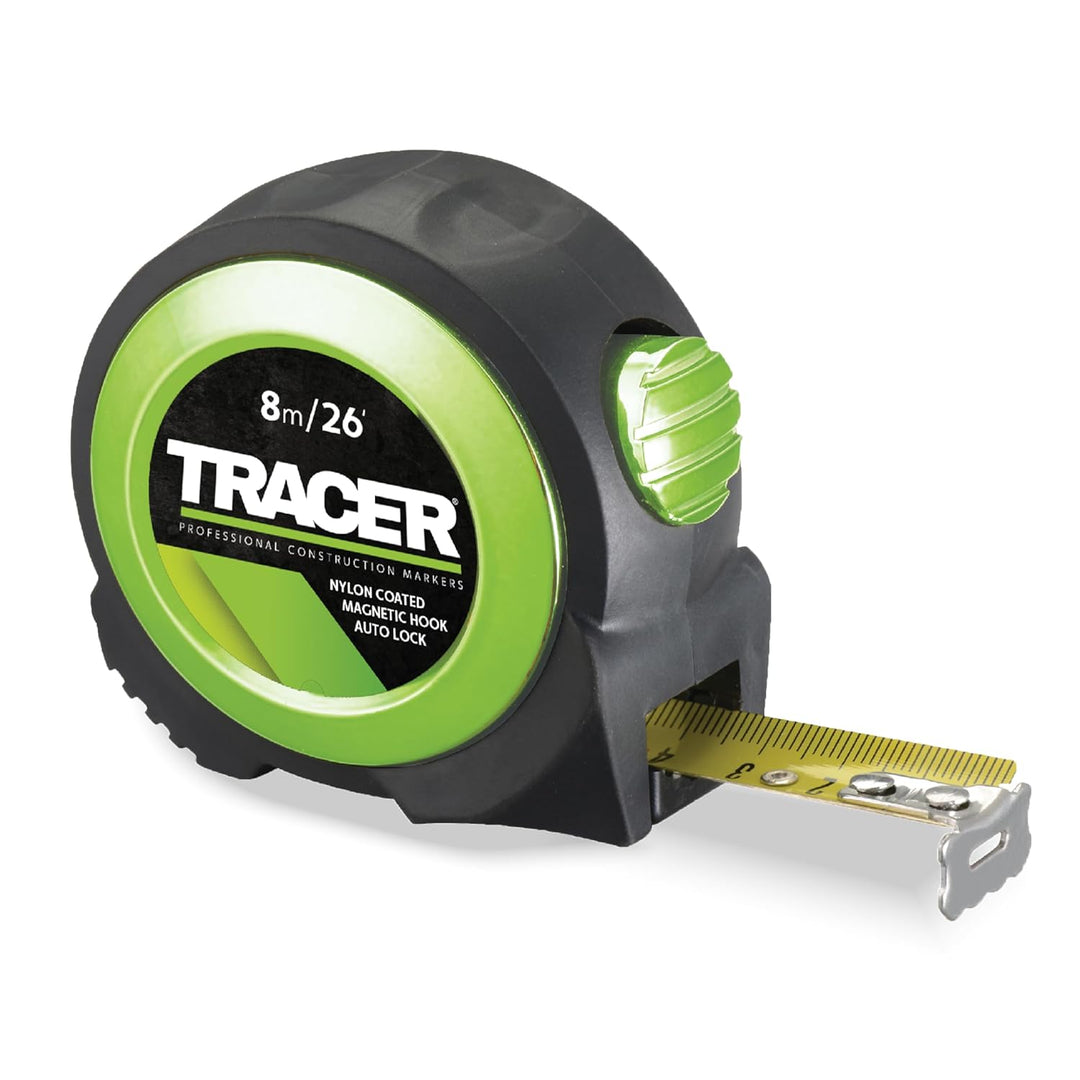 TRACER 8m Automatisches Feststellband (nylonbeschichtetes Massband mit Magnethaken und automatischer