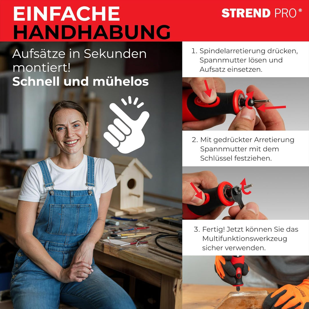 STREND PRO Akku Multifunktionswerkzeug | Rotationswerkzeug 8 V, 1500 mAh| Gravur Gerät | Mini Schlei