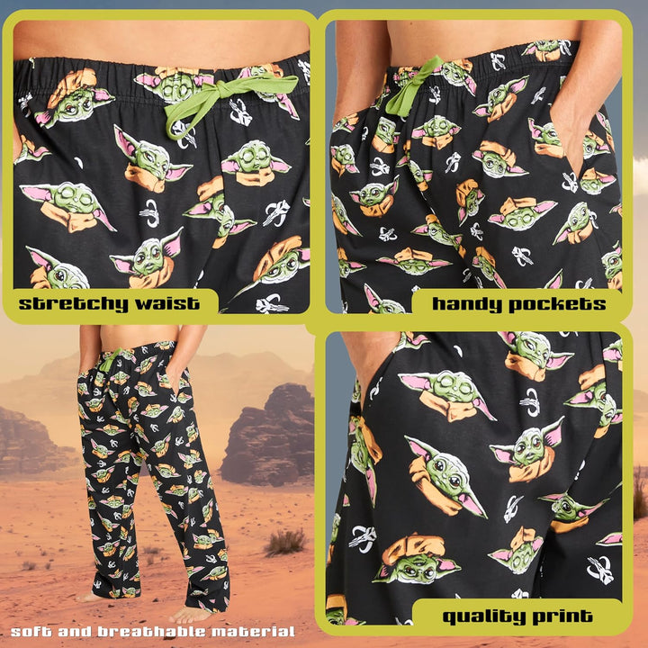 Disney Herren Lang Pyjamahose, Bequeme Loungewear PJs mit Taschen - Geschenke für Ihn 3XL Schwarz Ba