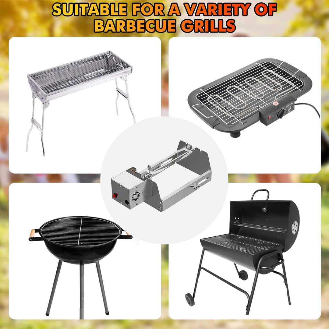 Nikou Rotisserie Fleischnadel, BBQ Automatisch Rotierender Hähnchenlöffel Fleischklammer, Edelstahl