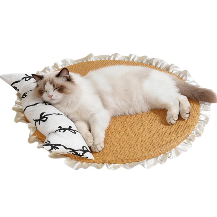 Generisch Kühlmatte Katze Selbstkühlend, 55 cm Sommer Rattan Katzenbett Mit Kissen, Kühldecke Katze