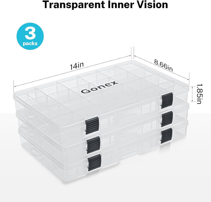 Gonex Köderboxen Angeln, Tackle Boxes 3/4 Stück, Transparente Kunststoff Angelbox mit Verstellbaren