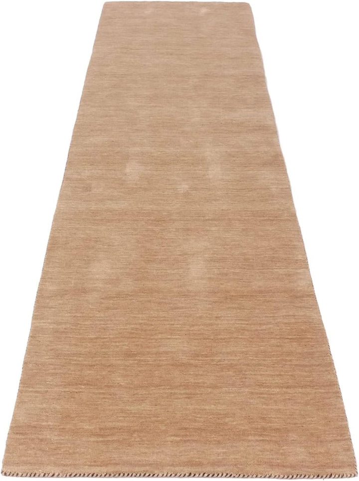 RUG PRINCE Wollteppich Gabbeh Uni 80x200 Handgewebt Läufer Beige Einfarbig Handarbeit