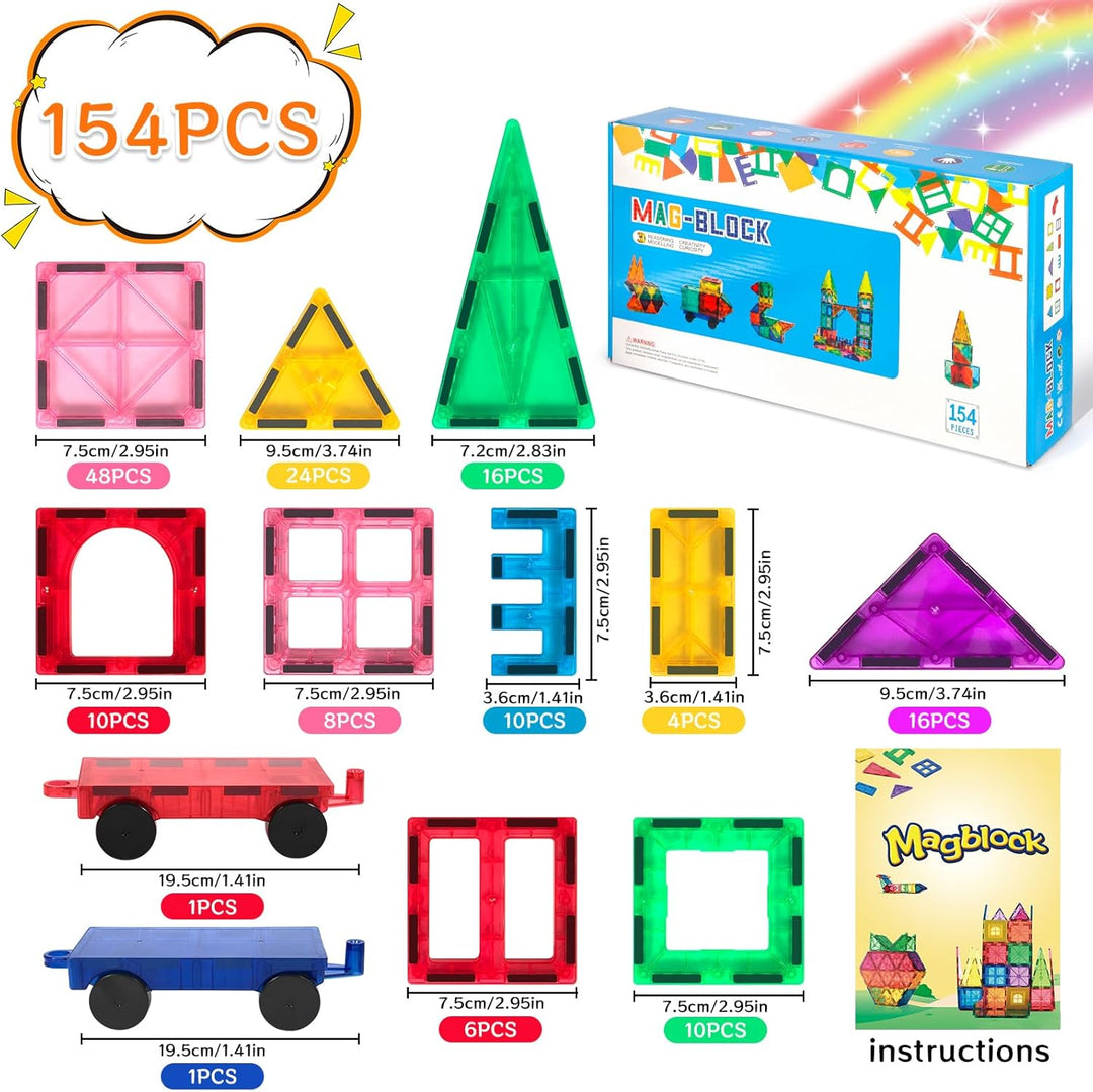 154Pcs Magnetische Bausteine Spielzeug, Magnetisches Bauspielzeug, Puzzle Baustein Spielzeug, Magnet