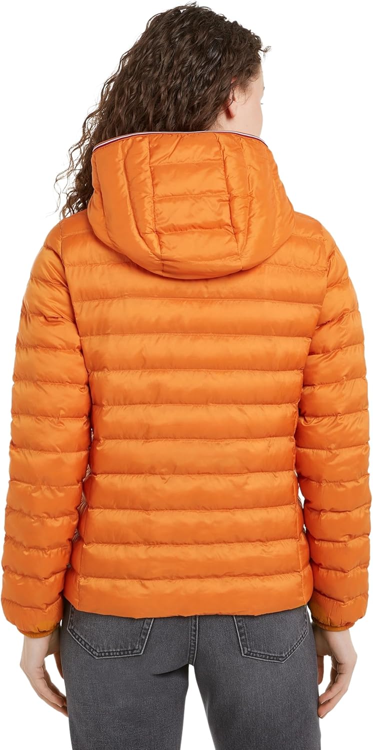 Tommy Hilfiger Damen Daunenjacke Padded Global Stripe Jacket mit Kapuze XXS Orange (Autumn Orange),