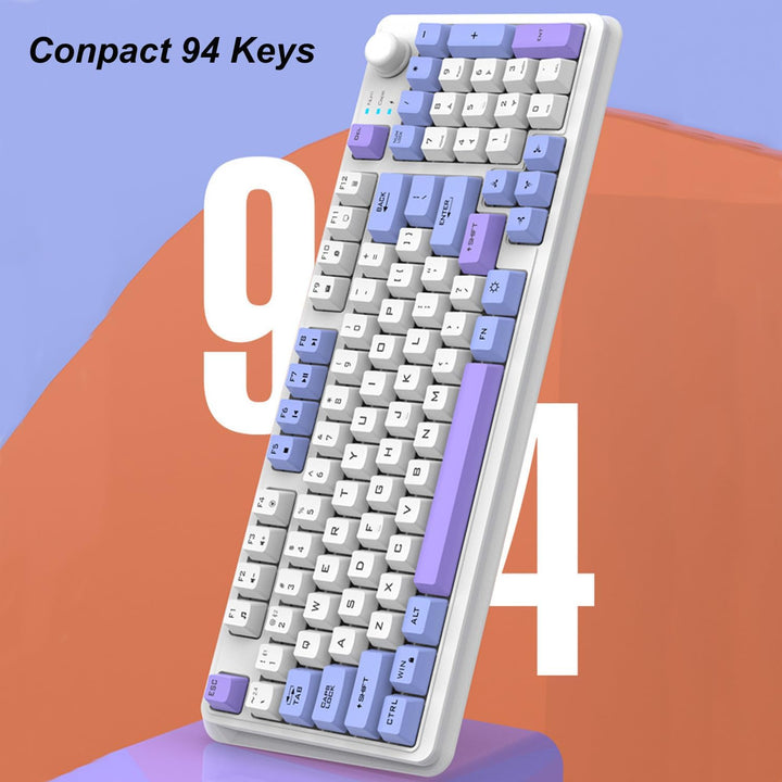 Lancoon Tastatur und Maus Set Kabellos mit Wiederaufladbarem 2.4G Lautstärkeregler 94 Tasten Dual-Mo