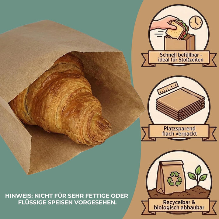 Loxato 1000 Brottüten Papier - Bäckertüten - Butterbrottüten Braun - Brotbeutel - Kraftpapier Tüten