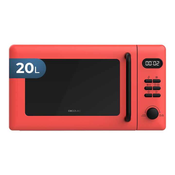Cecotec Digitale Mikrowelle mit Grill 20L Proclean 5110 Rot. 700W in 6 Stufen und 800W Grill, Auftau