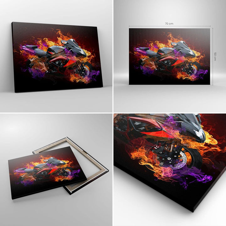Bilder auf Leinwand Motorrad Feuer Abstraktion Leinwandbild 70x50cm Wandbilder Dekoration Wohnzimmer