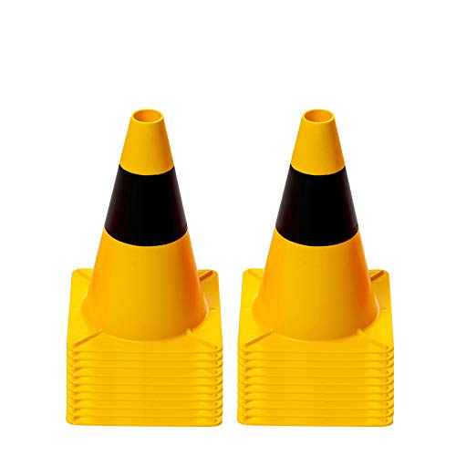 (20er Pack) Flexibarrier Kunststoff Verkehrskegel 30cm (Fluoreszierendes Schwarz/Gelb) Fluoreszieren