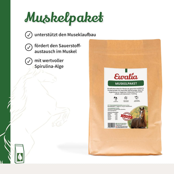 NEU! EWALIA Muskelpaket für Pferde: Kraftvolle Proteinquelle mit Spirulina, Optimale Unterstützung b
