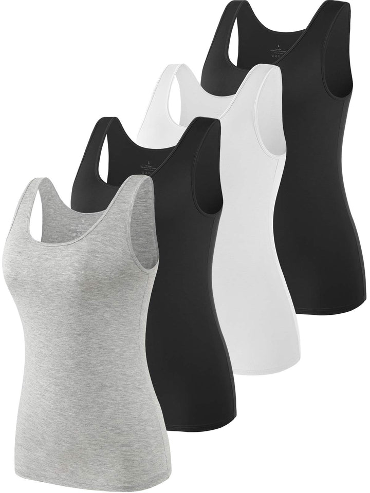 vislivin Elastische Tank Tops für Damen Unterhemden 3/4er Pack L 4er Pack - Schwarz/Weiss/Schwarz/Gr