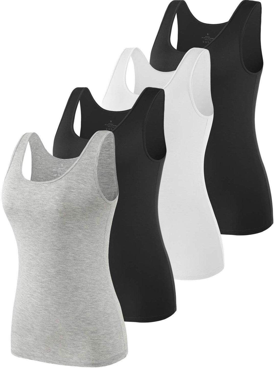 vislivin Elastische Tank Tops für Damen Unterhemden 3/4er Pack L 4er Pack - Schwarz/Weiss/Schwarz/Gr