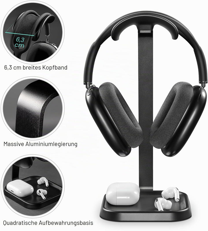 Kopfhörer Ständer, Gebogener Headset Halterung mit Ablagefach, Schwere Basis Gaming Kopfhörer Halter