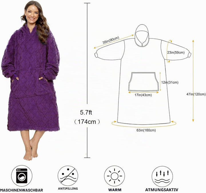 ililmmoe Sherpa tragbare Decke Übergrosse Hoodie Sweatshirt TV Decke mit Langen Ärmeln und Tasche,Ja