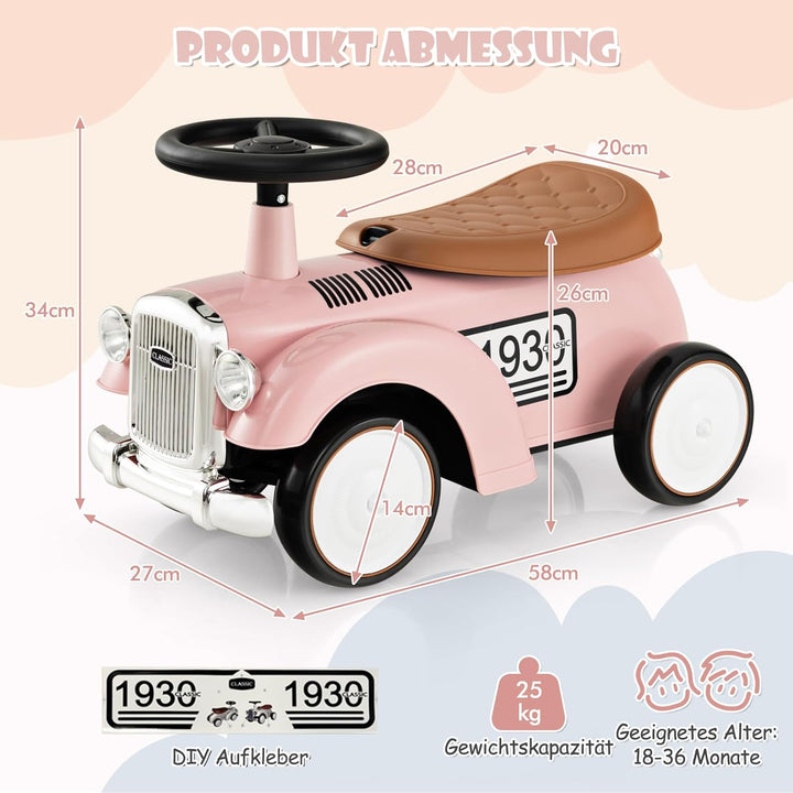 DREAMADE Rutschauto, Kinder Rutschfahrzeug mit Hupe & Stauraum & DIY Abziehbild, Rutscher Jungen & M