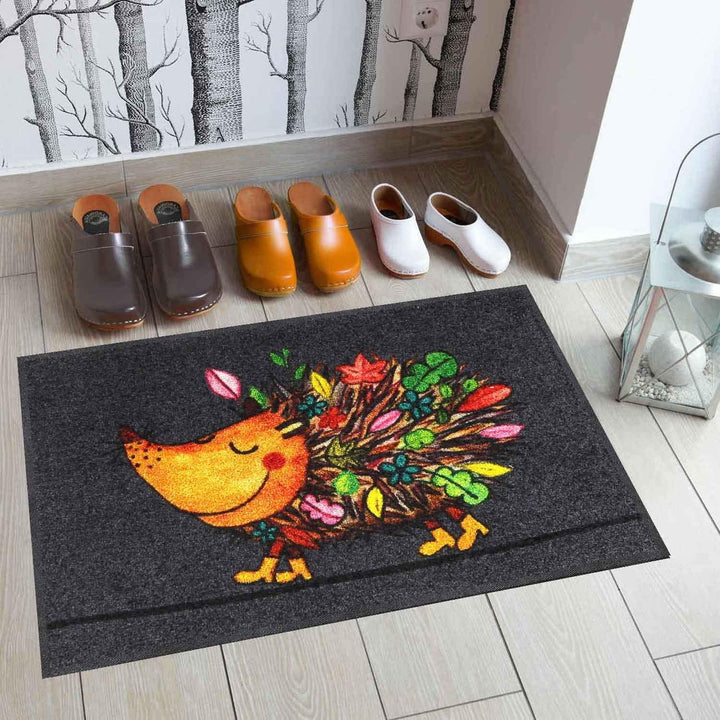 Salonloewe Funky Hedgy Fussmatte 50 x 75 cm Sauberlaufmatte Eingangs-Matte Igel bunt witzig waschbar