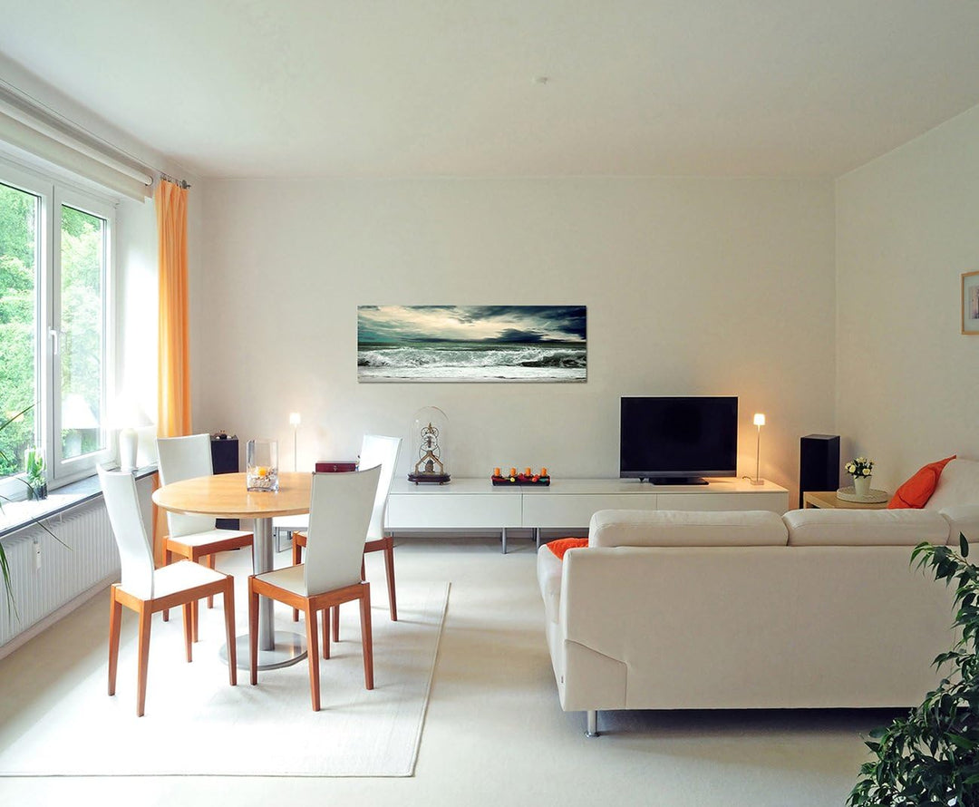 Paul Sinus Art Panoramabild auf Leinwand und Keilrahmen 150x50cm Meer Wellen Sturm Wolkenhimmel