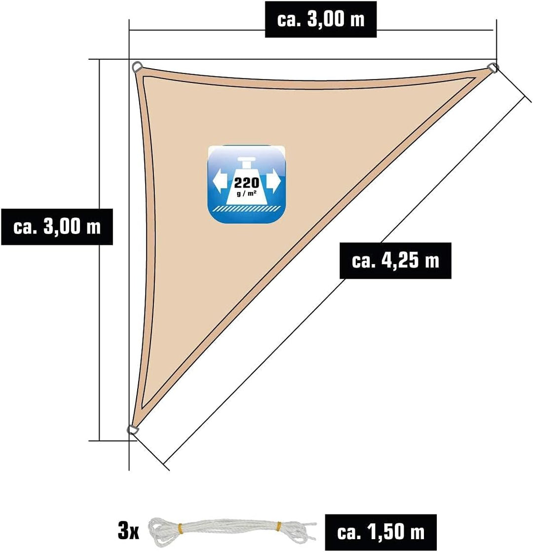 AMANKA UV Sonnensegel Dreieck Rechtwinklig - 3x3x4.2 Wasserdurchlässig - Sonnenschutz Balkon Dreieck