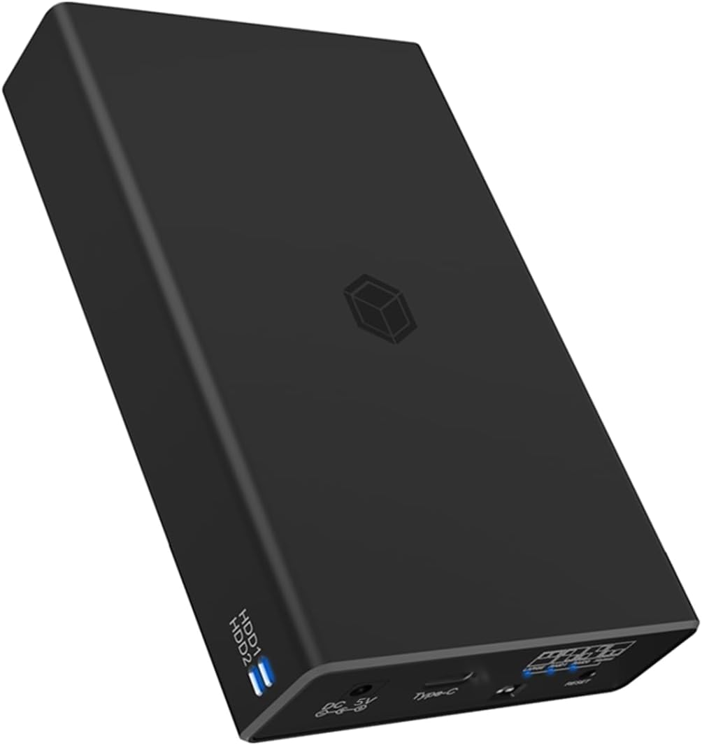 ICY BOX RAID Gehäuse für 2X 2,5 Zoll SSD & HDD, USB-C & USB-A Kabel, USB 3.1 Gen2 (10 Gbit/s), Alumi