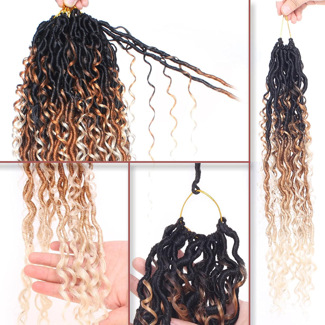 Xtrend 10 Inch 8 Packs Black River Goddess Faux Locs Crochet Hair Wavy With Curly Ends 14Strands/Pac
