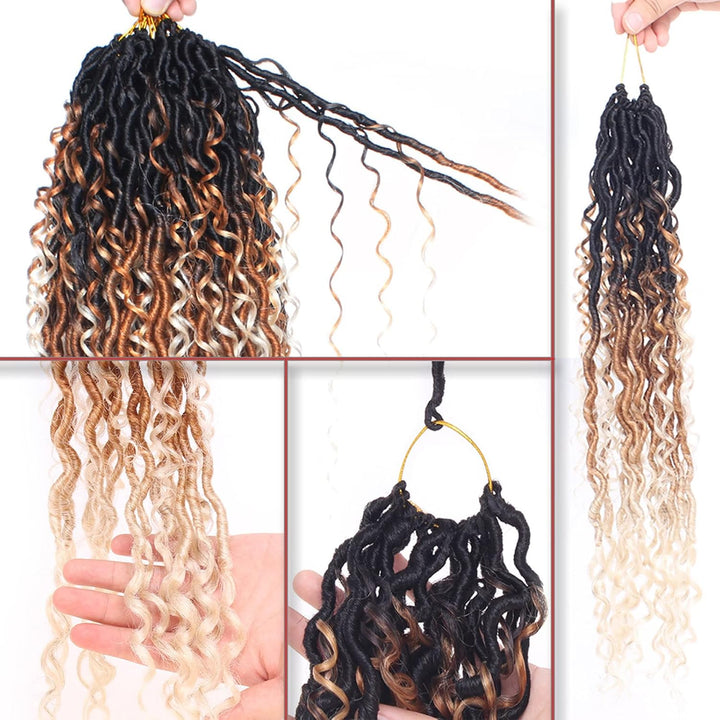 Xtrend 10 Inch 8 Packs Black River Goddess Faux Locs Crochet Hair Wavy With Curly Ends 14Strands/Pac