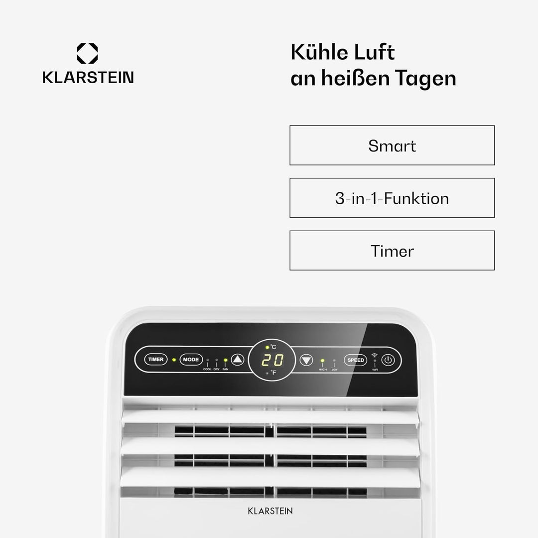 Klarstein Mobile Klimaanlage mit Abluftschlauch, 4-in-1 Klimagerät, Ventilator, Luftentfeuchter & Na