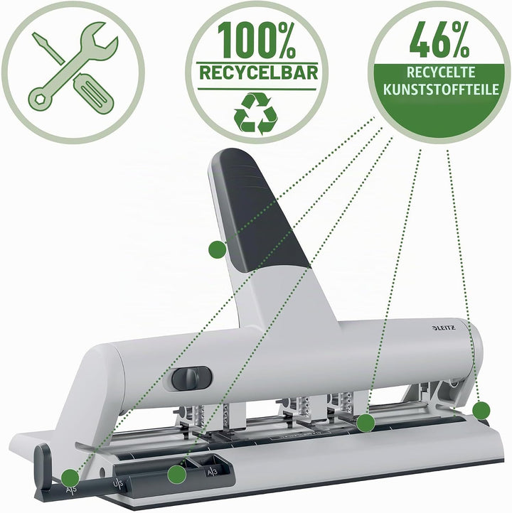 Leitz AKTO Variabler Mehrfachlocher aus Metall, Für 30 Blatt, Für bis zu 6 Löcher, Für einfaches Ein