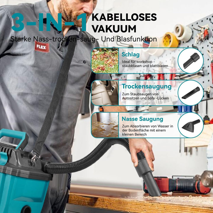 Yofidra Akku Nass und Trockensauger, 3-in-1 Werkstattsauger mit Gebläsefunktion,15kPa Bürstenloser S