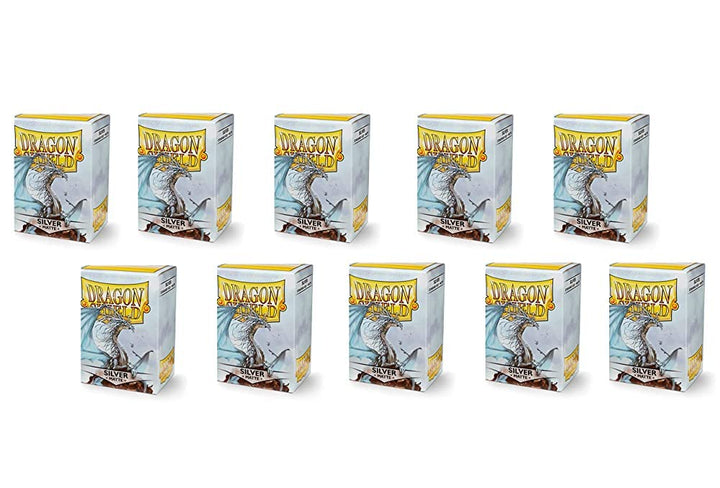 10 Packungen Dragon Shield Matt Silber Standardgrösse 100 ct Kartenhüllen Display Case, silber