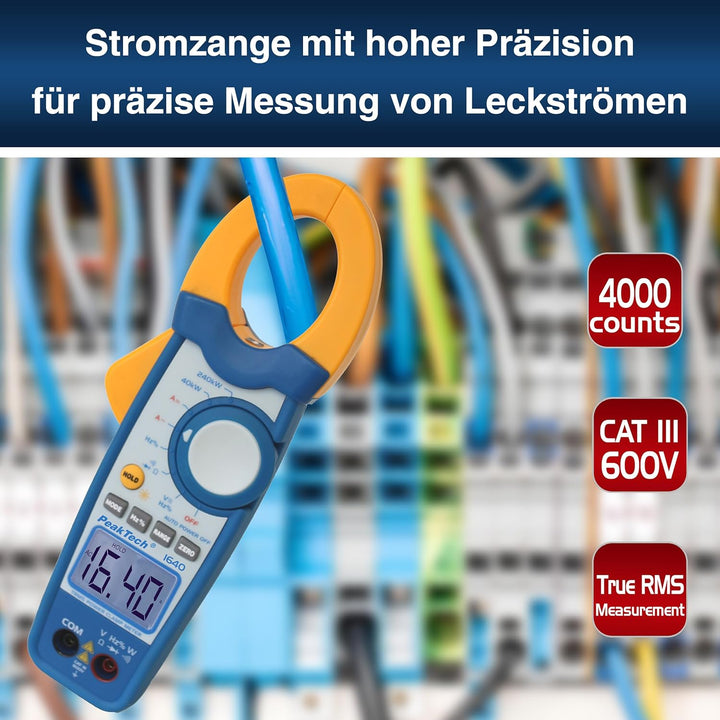 PeakTech True RMS Stromzange 1000A AC DC und Digital Multimeter 4000 Counts mit Durchgangsprüfer - C