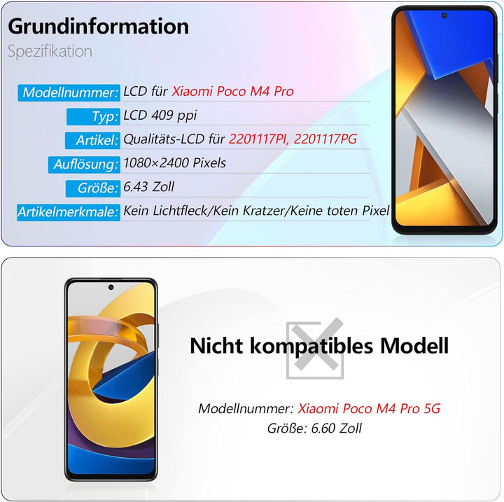 RongZy Display für Xiaomi Poco M4 Pro 4G MZB0B5VIN LCD Bildschirmersatz Digitizer Touchscreen Montie
