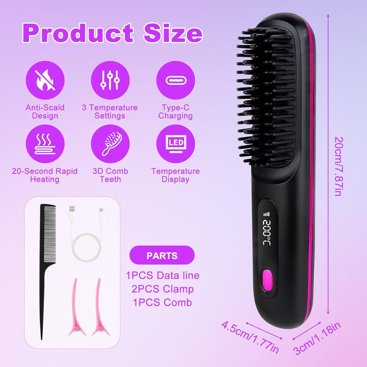 Kabellose Glättbürste, 160-200℃ Glättbürste Kabellose mit LED-Anzeige Und 3 Temperatureinstellung, M